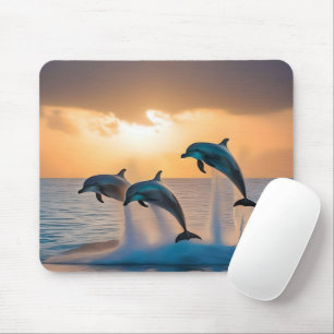 Tanzen in der Dämmerung: Drei Delphine springen Mousepad