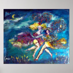 TANZEN IN DER NACHT Karnevalstänzer im Mondlicht Poster
