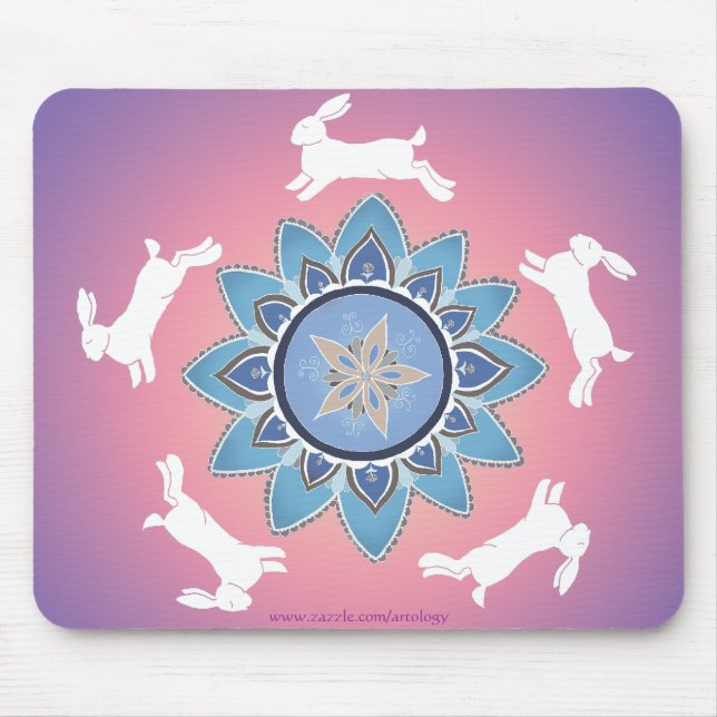 Tanzen-KaninchenMandala Mousepad (aquamarin) (Vorne)