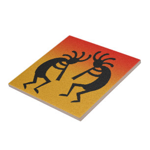 Tanzen Kokopelli Wüsten-Sonnenuntergang-Südweste Fliese