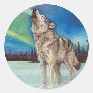 Tanzen-Lichter, die Wolfaufkleber heulen Runder Aufkleber