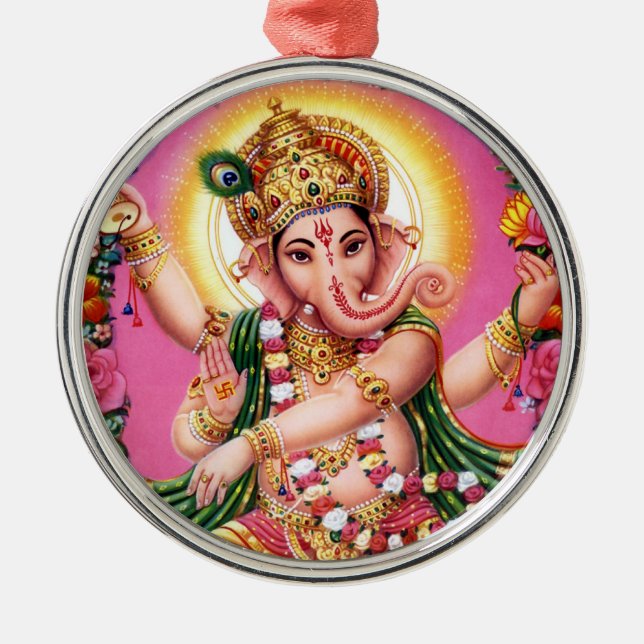 Tanzen-Lord Ganesha Silbernes Ornament (Vorne)