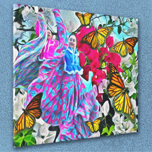 Tanzen mit Blume & Schmetterlingen PV01 Art Leinwanddruck