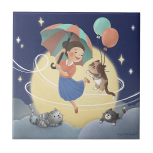 Tanzen mit Katzen in der Nacht am Mondlicht Fliese