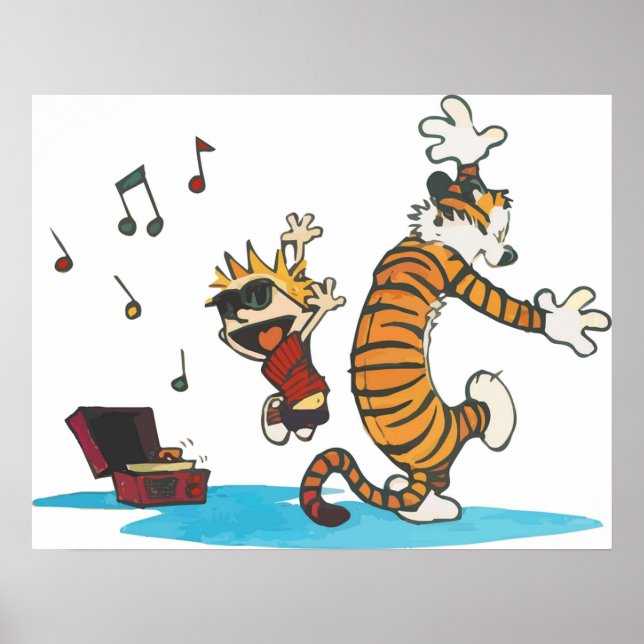 Tanzen mit Vinyl Phonograph Niedlich Hobbes Artwor Poster (Vorne)