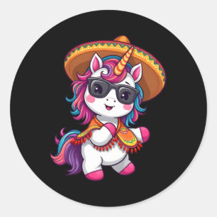 Tanzen Niedlich Kawaii Unicorn Cinco de Mayo Spaß Runder Aufkleber
