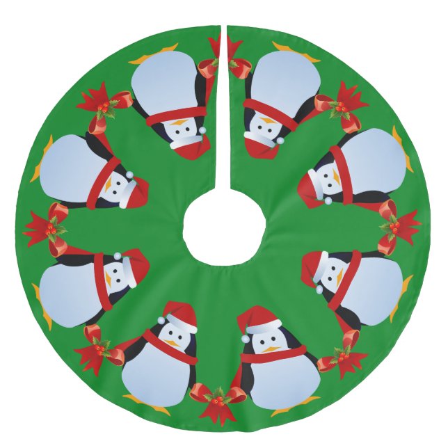 Tanzen-Pinguine Polyester Weihnachtsbaumdecke (Vorderseite)