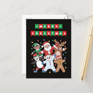 Tanzen Santa Elf und Freunde Feiertagspostkarte