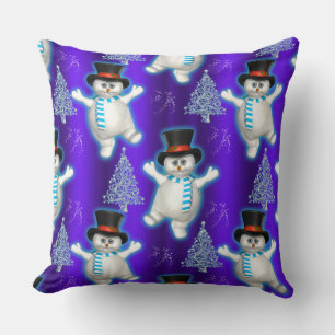 Tanzen Snowman Christmas Blue Kissen