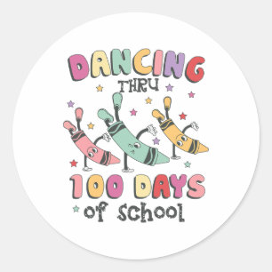 Tanzen Thru Pencil 100 Tage Schullehrer Junge Runder Aufkleber