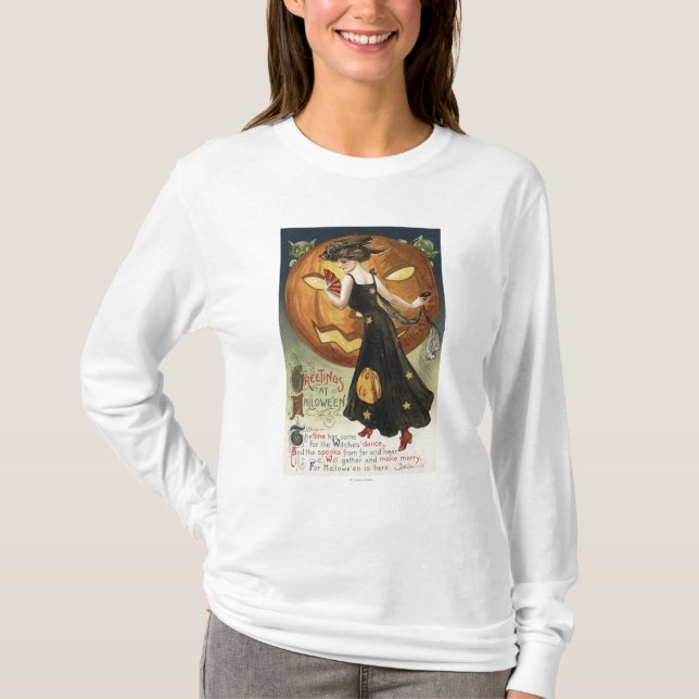 Tanzen und Kürbis Halloweens GreetingWitch T-Shirt (Vorderseite)
