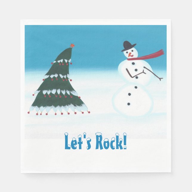 Tanzend Weihnachtsbaum Snowman Let's Rock Napkins Serviette (Vorderseite)