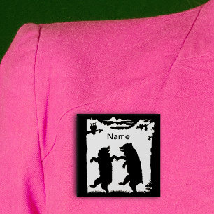 Tanzende Bären schwarze Silhouette Button