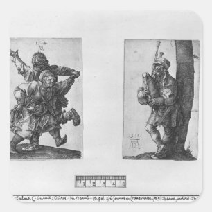 Tanzende Bauern und ein Bagpipe Player, 1514 Quadratischer Aufkleber