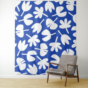 Tanzende Blätter Blaues Muster Wandteppich