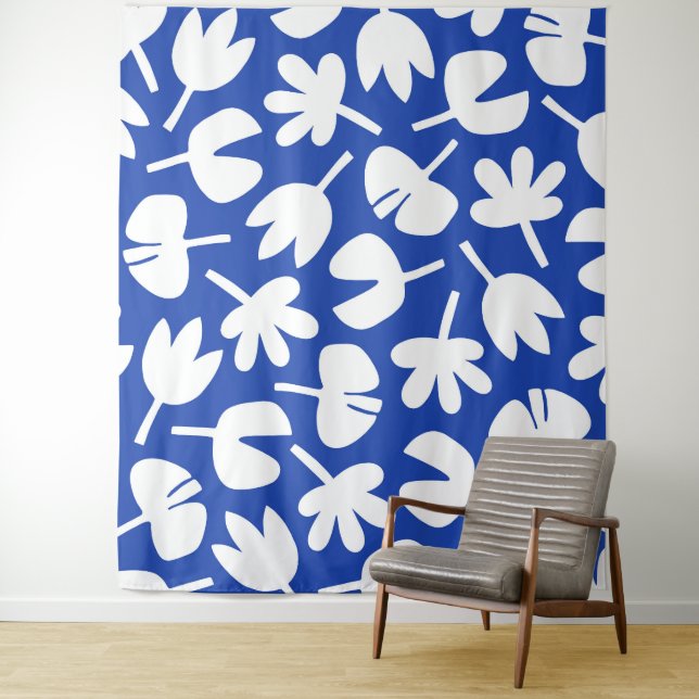 Tanzende Blätter Blaues Muster Wandteppich (Beispiel)