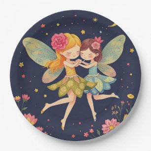 Tanzende Blumenfeen1 Gold Glitter Papier Teller