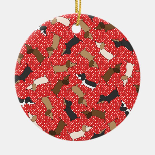 Tanzende Dackeln (rot) Keramikornament (Vorne)