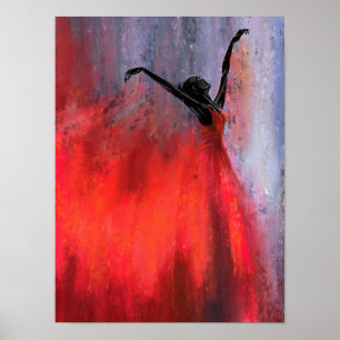Tanzende Dame in Rot - Abstrakte Originalmalerei Poster
