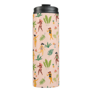 Tanzende Damen, Palmblätter-Muster. Thermosbecher