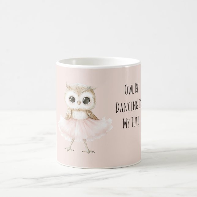 Tanzende Eule mit rosa Tutu Ballerina Kaffeetasse (Mittel)