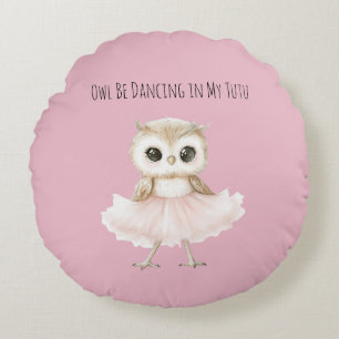 Tanzende Eule mit rosa Tutu Ballerina Rundes Kissen