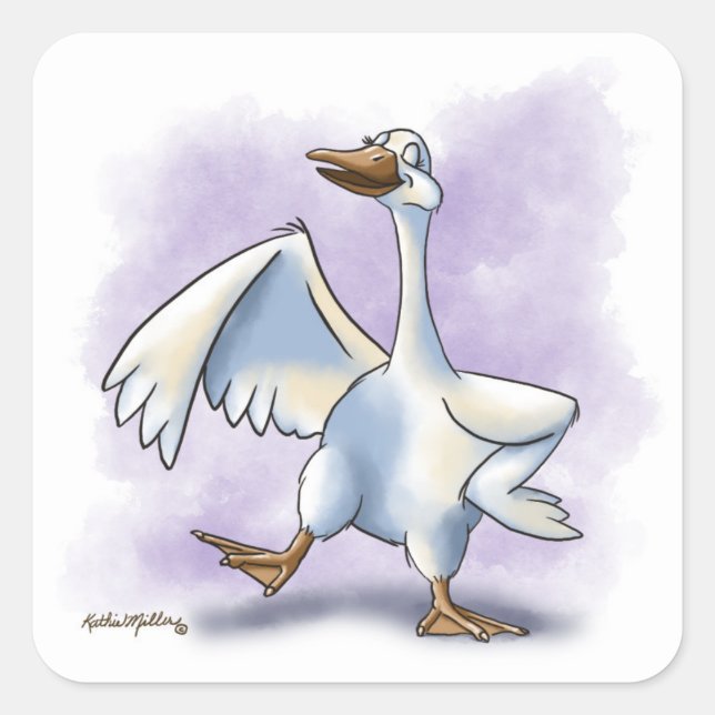 Tanzende Gans-Kartoon Quadratischer Aufkleber (Vorderseite)