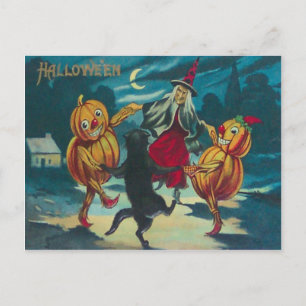 Tanzende Hexe Jack O' Lantern Monster Schwarze Kat Postkarte