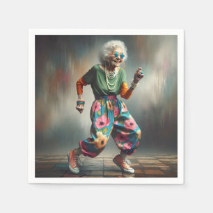 Tanzende Hipster Alte Lady Serviette