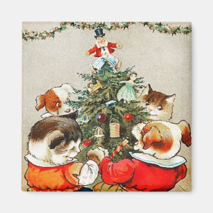Tanzende Katzen und Hunde Vintage Magnet