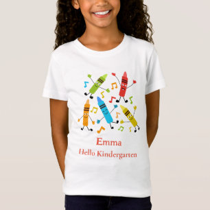 Tanzende Kawaii Buntstifte Hallo Kindergarten Name T-Shirt