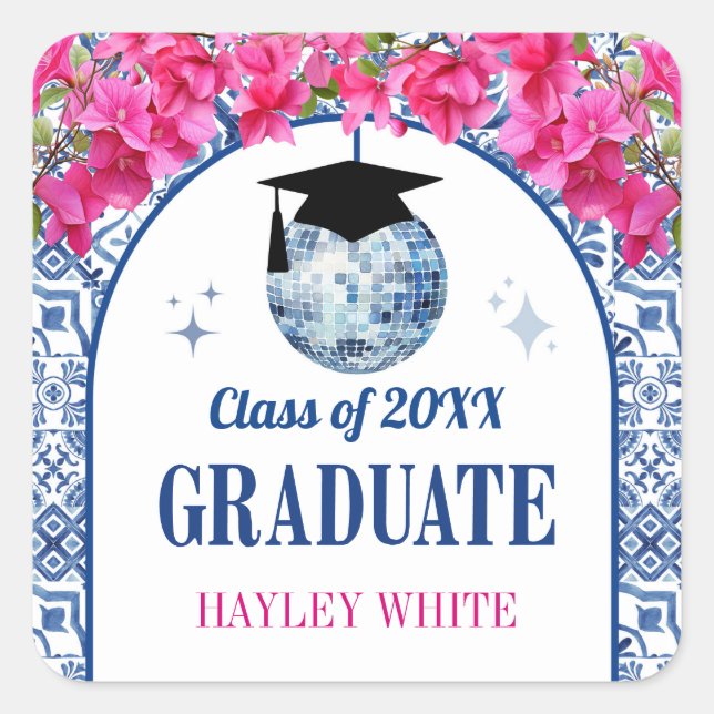 Tanzende Königin Disco-Kugel Abschlussfeier Quadratischer Aufkleber (Vorderseite)