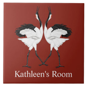 Tanzende Kraniche Raumschild Fliese