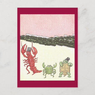 Tanzende Krustentiere und Schildkröte am Strand Postkarte