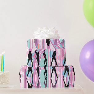 Tanzende Mädchen in Silhouette Pink und Lila Pop-A Geschenkpapier