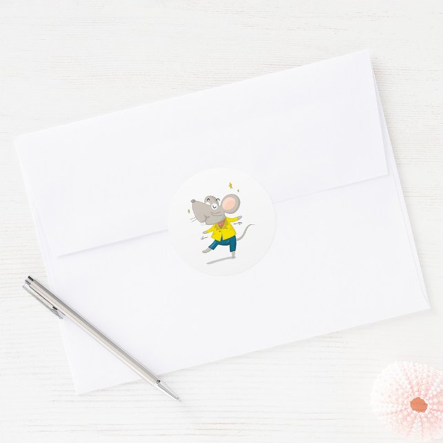 tanzende Maus in gelb klassischer Rundaufkleber Runder Aufkleber (Von Creator hochgeladen)