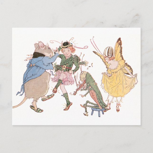 tanzende Maus und Fairies Postkarte (Vorderseite)
