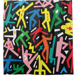 Tanzende Menschen, doodle Set Muster. Duschvorhang