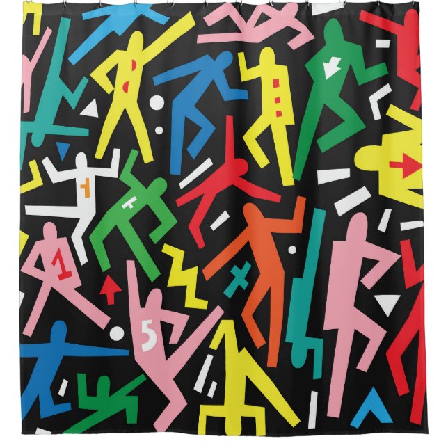 Tanzende Menschen, doodle Set Muster. Duschvorhang (Vorderseite)