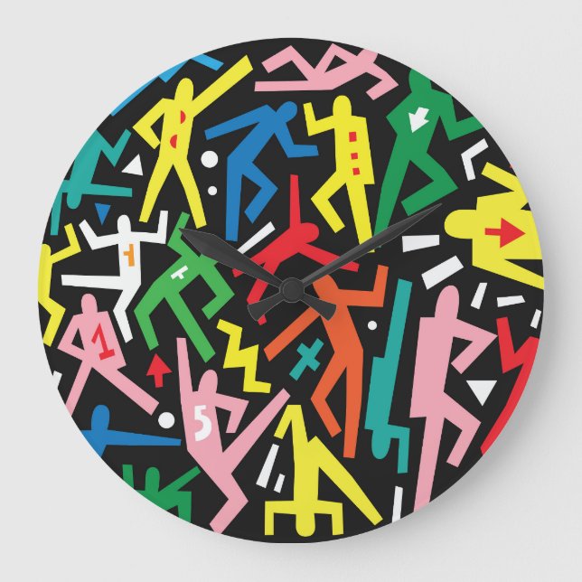 Tanzende Menschen, doodle Set Muster. Große Wanduhr (Vorderseite)