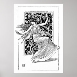 Tanzende Nymphe - Schwarz-Weiß-Vintage-Kunst Poster