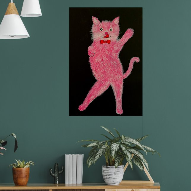 Tanzende rosa Katze Poster (Wohnzimmer 1)