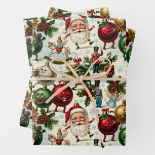 Tanzende Santa's und magische Ornamente Geschenkpapier Set