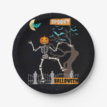 Tanzende Skelett-Halloween-Papierplatten