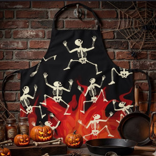 Tanzende Skelette in Flammen für Halloween Schürze