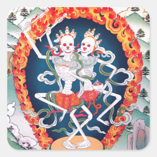 Tanzende Skelette Tibetische Buddhistische Kunst Quadratischer Aufkleber