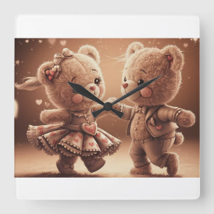 Tanzende Teddys Quadratische Wanduhr