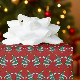 Tanzende Weihnachtsbäume Xmas Pixel Art Muster Geschenkpapier