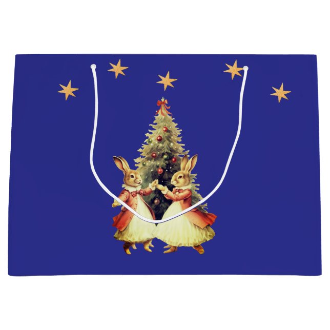 TANZENDE WEIHNACHTSHASEN MIT BAUMGESCHENKTASCHE GROßE GESCHENKTÜTE (Vorderseite)