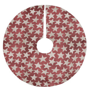 Tanzende weiße Sterne auf Red Patriotic Weihnachte Polyester Weihnachtsbaumdecke